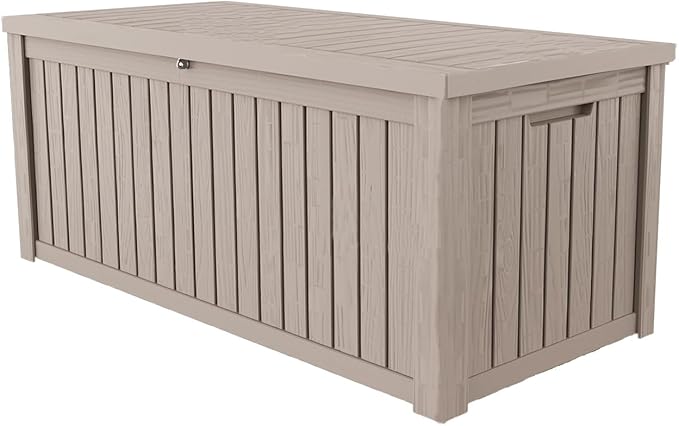 180 Gallon Lockable Resin Deck Box, Waterproof & UV-Resistant Outdoor Storage Box for Outdoor Cushion Storage, Garden Tools & Pool Accessories Storage, Gray-Ruum Studio Home