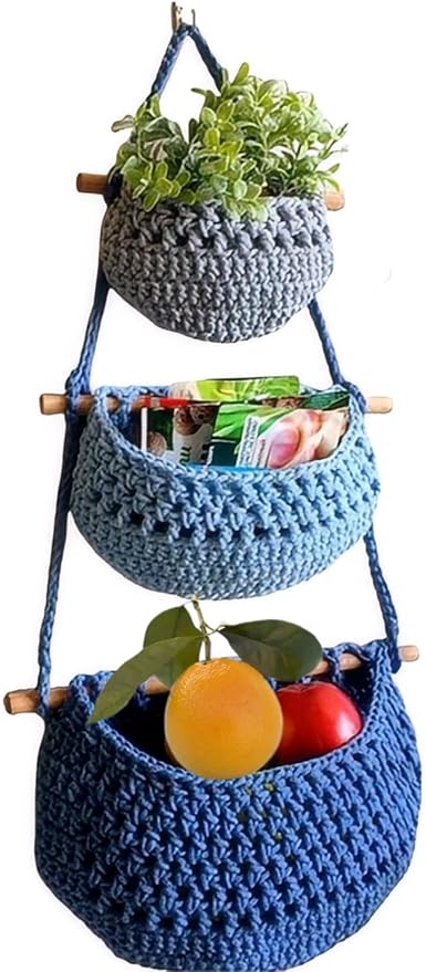Hanging Fruit Basket, 3 Tier Cotton Macrame Produce Basket for Kitchen, Indoor Planter Hangers.-Ruum Studio Home
