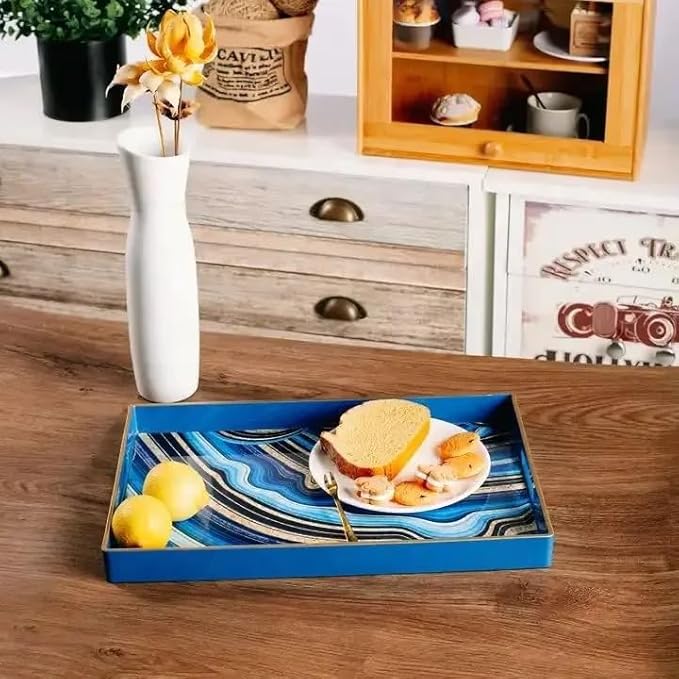 Spsyrine Decorative Tray, Plastic Rectangular Coffee Table Tray with Handles, Marble Serving Tray for Living Room, Ottoman, Bathroom Decor. 15.6” X 10.2".SLRE-Ruum Studio Home