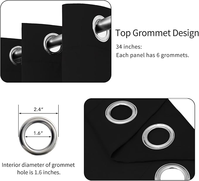 Easy-Going Blackout Curtains for Bedroom, Solid Thermal Insulated Grommet and Noise Reduction Window Drapes, Room Darkening Curtains for Living Room, 2 Panels (34x72 in, Black)-Ruum Studio Home
