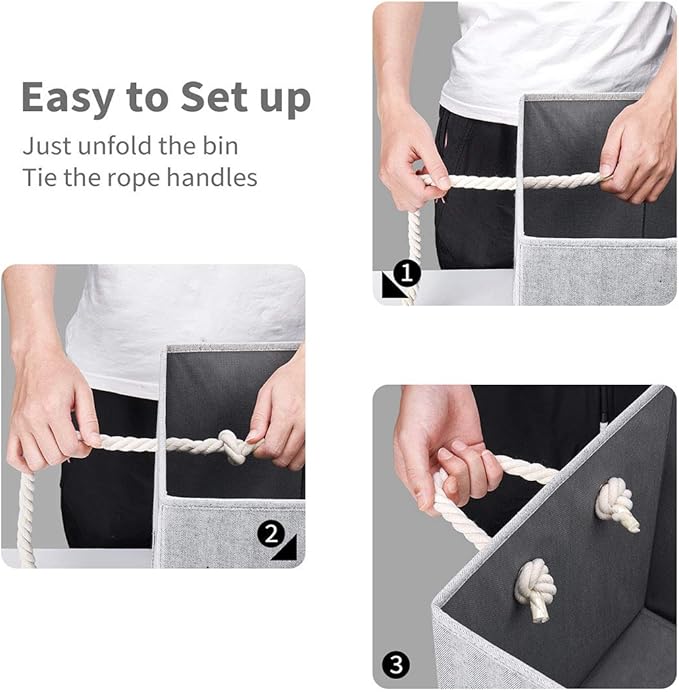 Robuy Cube Storage Bins,Grey Fabric Foldable Storage Bins,Set of 3 Stroage Boxes with Cotton Rope Handles for Organizer Home,Office, Nursery 13x13x13 inch-Ruum Studio Home
