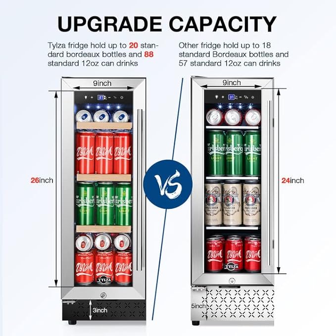 Tylza Upgraded Wine and Beverage Refrigerator 24 Inch, Dual Zone Wine Beverage Cooler with French Door, Under Counter Wine Beer Fridge Built-In or Freestanding, Holds 20 Bottles and 88 Cans TYBC120-3-Ruum Studio Home