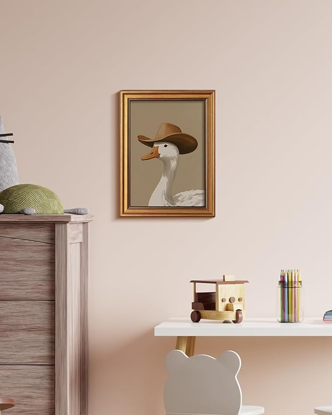 HUARCEY Gold Framed Vintage Wall Art for Living Room, Trendy Duck Canvas Print Wall Decor Maximalist Eclectic Artwork Gallery Picture Oil Painting Boho Western Cowboy Decor Bedroom Bathroom 12"x16"-Ruum Studio Home