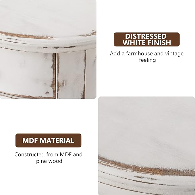 COSIEST Tall End Table with Drawer Sets of 2, Round Nightstand Bedside Table with Storage Shelf, Industrial Telephone End Table for Living Room, Bedroom, Hall Way, Space Saving-Ruum Studio Home