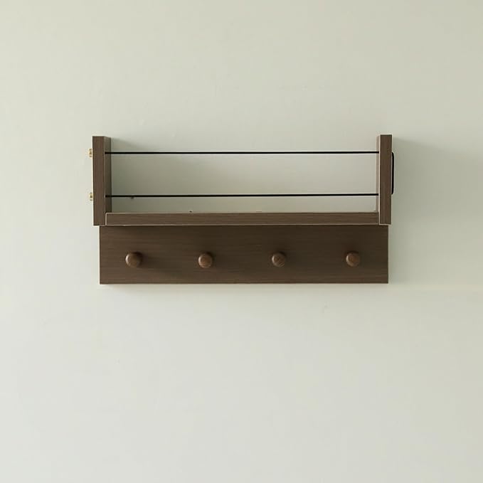 Entrance Coat Rack ，Coat Hooks, Wall-Mounted Wooden Hook Rack, Wall-Mounted Shelves are Very Suitable (Walnut Colored Finish-A)-Ruum Studio Home