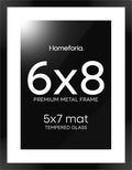 Homeforia 6x8 Picture Frame Black, High End Metal 6 x 8 Black Frames with Mat 5 x 7 for Art, 8x6 Desk Frame Matted to 5x7 inch Photo, 6 by 8 Wall or Tabletop Frames, Tempered Glass, Wall Kit, Set of 1-Ruum Studio Home