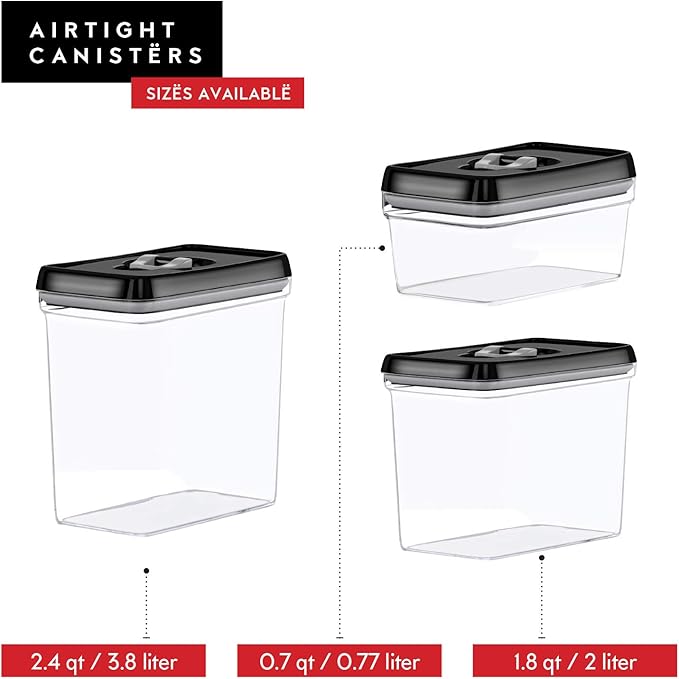 DWËLLZA KITCHEN Large Airtight Food Storage Containers - Clear Plastic Bulk Food Pantry & Kitchen Storage Containers for Flour, Sugar and Baking Supplies 4 Pcs. BPA-Free, Keeps Fresh & Dry (Black)-Ruum Studio Home