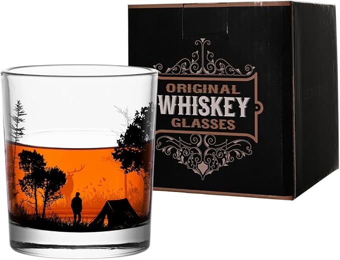 Old Fashioned Whiskey Glasses, Stemless Wine Glasses with Gift Box, 10Oz Rocks Glass for Scotch Cocktail Bourbon Vodka Liquor, Unique Gifts for Dad, Husband, Father's Day, Anniversary-Ruum Studio Home