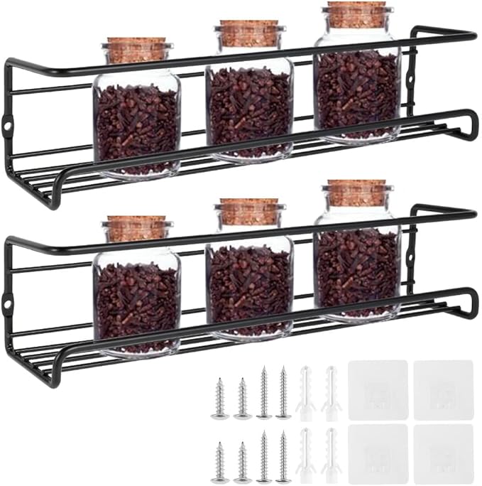Spice Rack Organiser Hanging Spice Shelves Carbon Steel Wall Mount Spice Rack Kitchen Storage Racks Storage Spices and Condiments Spice Jars for Kitchen Cabinet Cupboard Pantry Door (6)-Ruum Studio Home