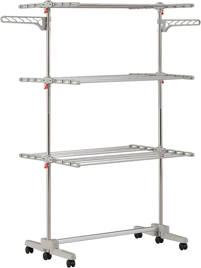 Foldable Laundry Drying Rack with Wheels - 48 Drying Rods, Heavy Duty, Movable, Perfect for Clothes, Duvet, Socks, Bed Linen, Sheets, 6 Wings-Ruum Studio Home
