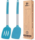 Pack of 2 Silicone Solid Turner, Non Stick Slotted Kitchen Spatulas, High Heat Resistant BPA Free Cooking Utensils, Ideal Cookware for Fish, Eggs, Pancakes(Blue)-Ruum Studio Home