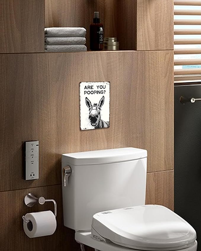 ALKB Funny Donkey Are You Pooping Metal Signs Vintage Farmhouse Bathroom Wall Decor Donkey Lovers Gift 8 x 12 Inch-Ruum Studio Home
