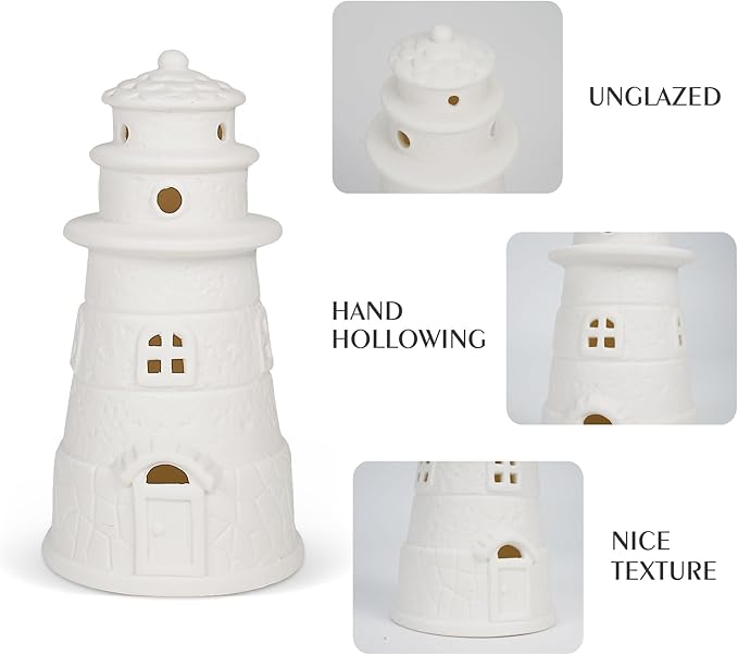 White Ceramic Lighthouse Statue Lamp - Light House Book Shelf Decor Aesthetic,Beach Themed Room Decor,Nautical Coastal Ocean Decor for Home Bedroom Bathroom Living Room-Ruum Studio Home