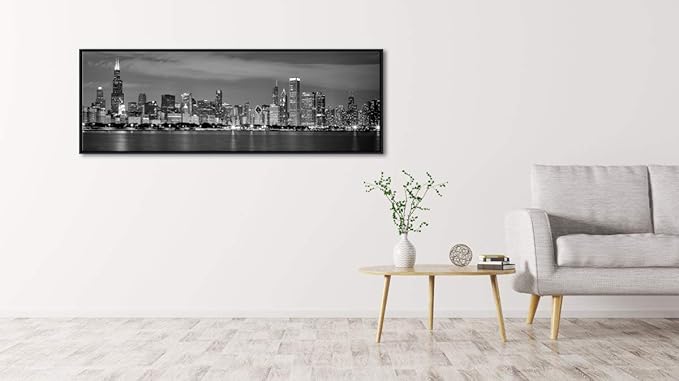 Wieco Art Framed Wall Art Chicago City Center Skyline Black and White Wall Decor Canvas Prints Modern Cityscape Wall Decorations for Living Room Pictures for Bedroom Decorations-Ruum Studio Home