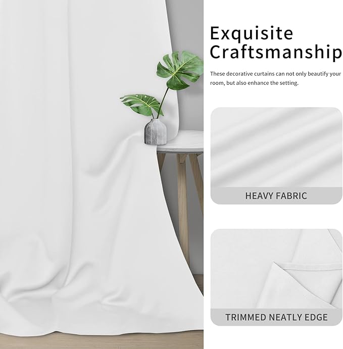 Easy-Going Blackout Curtains for Bedroom, Solid Thermal Insulated Grommet and Noise Reduction Window Drapes, Room Darkening Curtains for Living Room, 2 Panels(46x63 in, White)-Ruum Studio Home