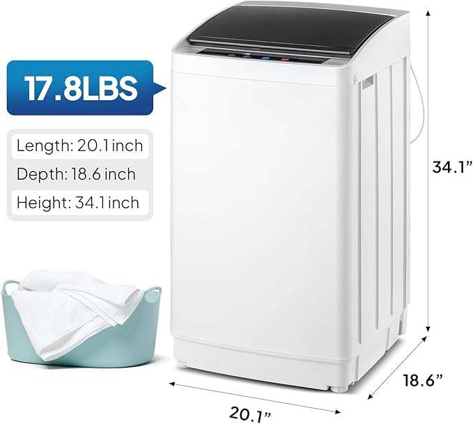 ROVSUN 17.8LBS Portable Washing Machine, Full-Automatic Electric Laundry Machine with Stainless Steel Drum, 110V Compact Washer and Spin Dryer Combo with Drain Pump for Apartment, Dorms, RV, Home-Ruum Studio Home