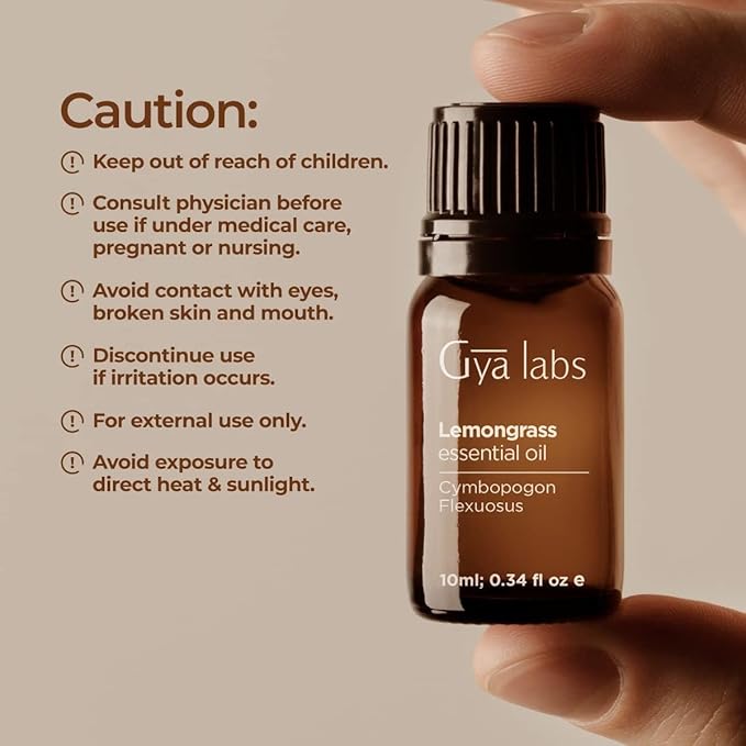 Gya Labs Lemongrass Essential Oil for Diffuser - 0.34 Fl Oz - 100% Pure Natural - Lemongrass Oil for Hair, Skin, Herbaceous, Candle Making Scent-Ruum Studio Home