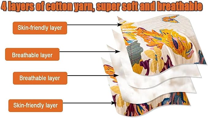 100% Cotton Throw Blanket for Bed Couch Summer 98''x 98'' Super Soft Muslin Blankets Warm Boho Quilt Lightweight Farmhouse Decorative Bed Blankets-Ruum Studio Home