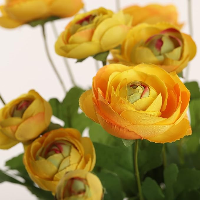 Artificial Silk Flowers Persian Buttercup Heavy Color Ranunculus Flower 5 Pcs,Suitable for core Decoration,Wedding Floral Creation,Flower Arrangement DIY Project,Interior Decor（Yellow）-Ruum Studio Home