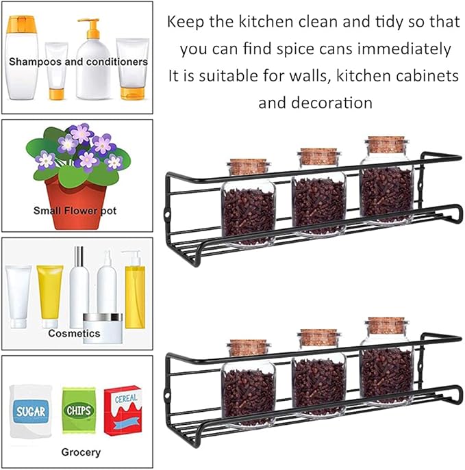 Spice Rack Organiser Hanging Spice Shelves Carbon Steel Wall Mount Spice Rack Kitchen Storage Racks Storage Spices and Condiments Spice Jars for Kitchen Cabinet Cupboard Pantry Door (6)-Ruum Studio Home