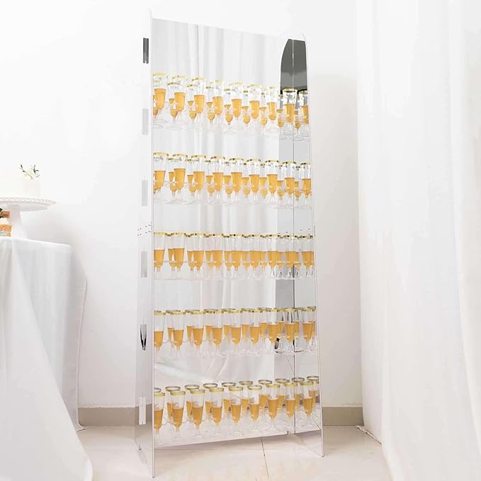 Tableclothsfactory Silver Mirror Finish 5-Tier Wine Glass Stemware Rack, 40 Champagne Flute Holder Foam Board Wall Stand - 5ft-Ruum Studio Home