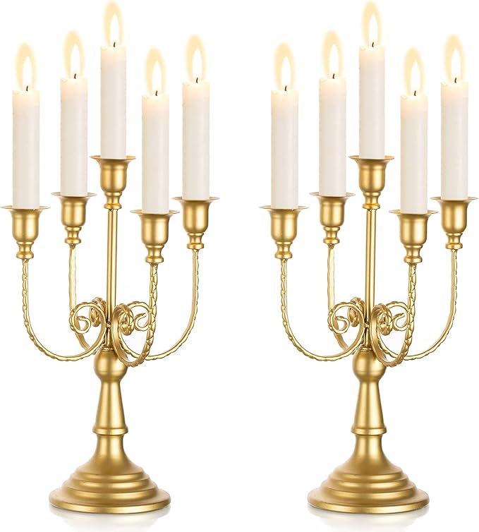 Sziqiqi Candelabra Candle Holder Gold Set of 2-5-stem Metal Candlestick Holders for Taper Candles for Centerpieces Table Wedding Birthday Fireplace Christmas Decor-Ruum Studio Home