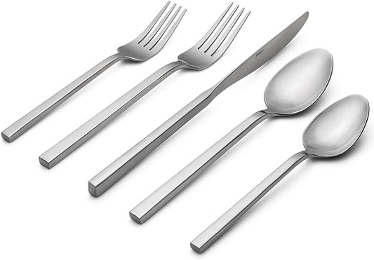 Alata Cube 20-Piece Forged Silverware Set Stainless Steel Flatware Set,Service for 4,Matte Satin Polished Cutlery Set,Dishwasher Safe-Ruum Studio Home