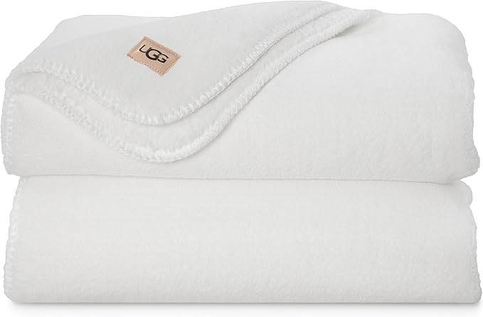 UGG Whitecap Plush Throw Blanket Fleece Lightweight Soft Cozy Throw for Couch or Bed Luxury Home Decor for Living Room Washable Hypoallergenic Blankets for Dorm Decor, 50-inch x 70-inch, White Snow-Ruum Studio Home