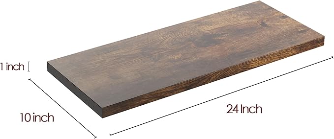 Wall Shelf Set of 2, Rustic Brown Floating Shelves 24 in W x 10 in D x 1 in H, Wooden Floating Wall Shelf with Invisible Brackets for Living Room/Bedroom/Bathroom/Kitchen Storage and Decor-Ruum Studio Home