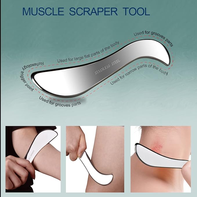 BYYDDIY 3 in 1 Stainless Steel Muscle Scraper Tools Set,Scraping Massage Tools for Physical Therapy,Derma Edge & GuaSha Massage Scraper Tool-Ruum Studio Home