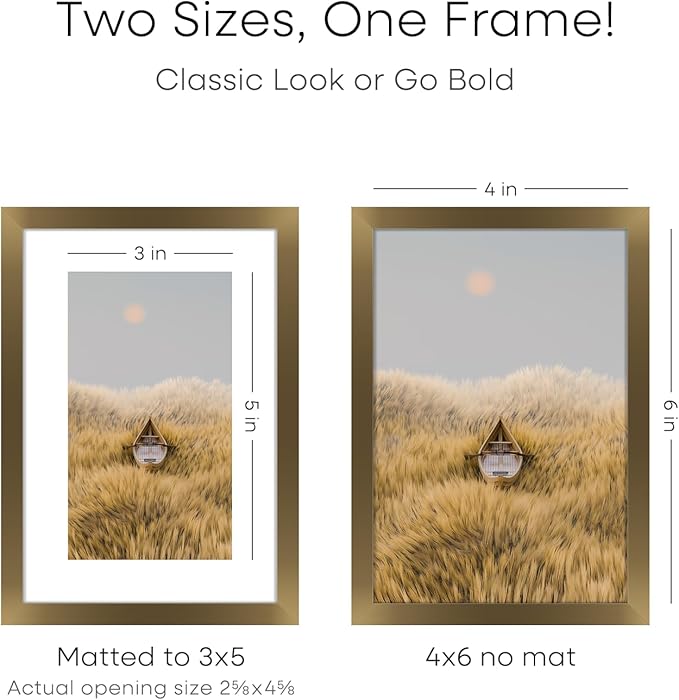 Homeforia 4x6 Picture Frame Bronze, High End Metal 4 x 6 Brass Frames with Mat 3 x 5 for Art, 4x6 Desk Frame Matted to 3x5 inch Photo, 4 by 6 Wall or Tabletop Frame, Tempered Glass, Wall Kit, Set of 1-Ruum Studio Home