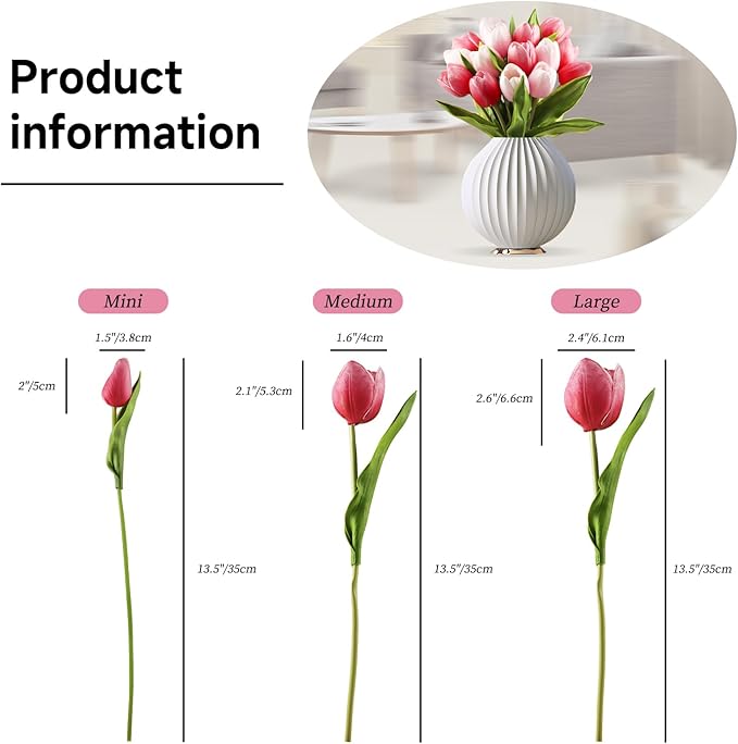 Buart Artificial Tulip in Bulk for Home Kitchen Wedding Bridal Bouquet,Fake Flowers for Valentine's Day Mother's Day Easter Table Centerpieces Decorations(Large Size,Multi Pink,Real-Touch,12pcs)-Ruum Studio Home