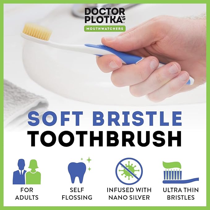 MOUTHWATCHERS Soft Flossing Manual Toothbrush for Adults, 2 Pack, Green, Ultra Clean, Good for Sensitive Teeth and Gums, by Dr. Plotka's-Ruum Studio Home