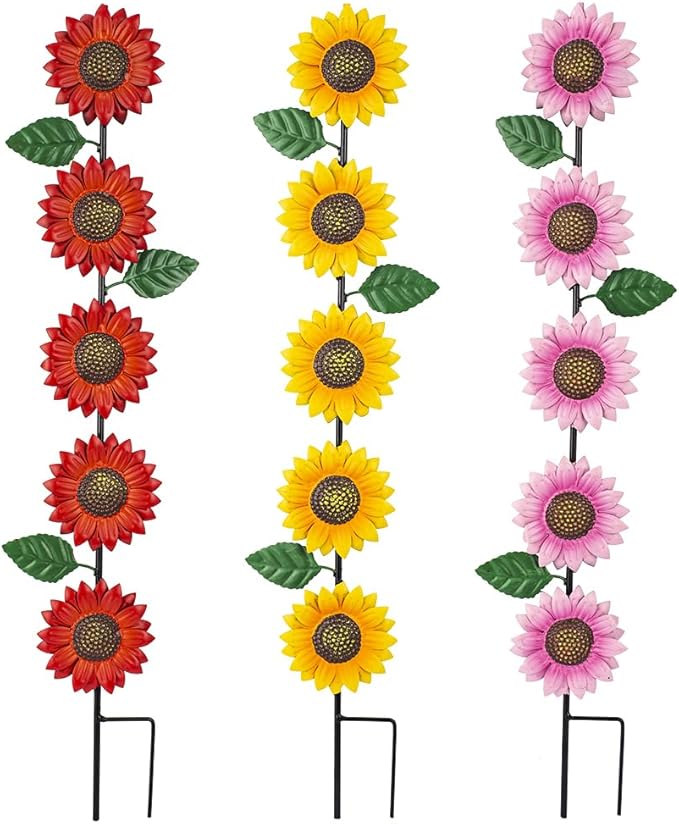 3 Pack Sunflowers Garden Stakes Decor,Metal Yard Art Decorative Garden Stakes,Metal Flowers Spring Garden Decor for Outside,Landscape,Patio(22.6 * 4.7IN)-Ruum Studio Home