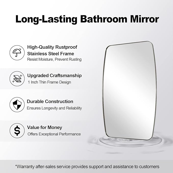 ANDY STAR Brushed Nickel Mirror, 30x48’’ Brushed Nickel Bathroom Oval Mirror with Stainless Steel Metal Frame, Silver Oblong Mirrors Wall Mounted for Bedroom, Living Room Decor-Ruum Studio Home