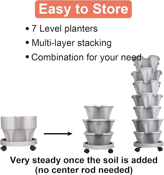 Vertical Planter 7 Tier Stackable Planters Garden Planters Strawberry Herb Flower and Vegetable Planter Indoor Outdoor Gardening Pots with Removable Wheels and Tools 2-Pack-Ruum Studio Home