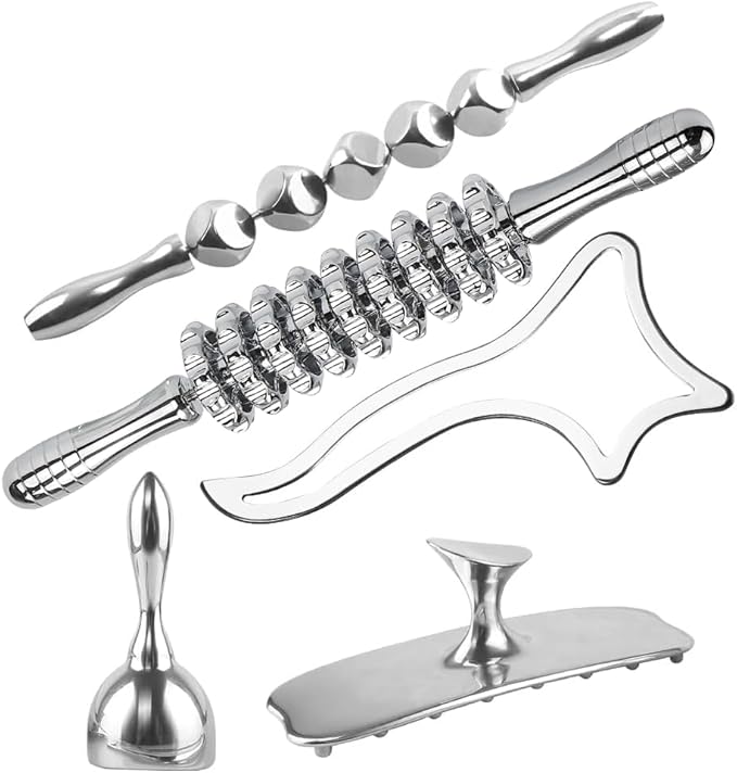 ONUEMP 5-in-1 Stainless Steel Therapy Massage Tools, Gua Sha Scraping Fascia Massage, Maderoterapia Kit Colombiana for Lymphatic Drainage, Cellulite Remover, Ice Body Sculpting-Ruum Studio Home