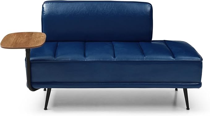 Sofa,Bed Bench,Small Spaces Furniture,Polyurethane Leather,Wood Frame,High Density Sponge Infillings,360-Degree Swivel Tray,Black Metal Leg (Blue)-Ruum Studio Home