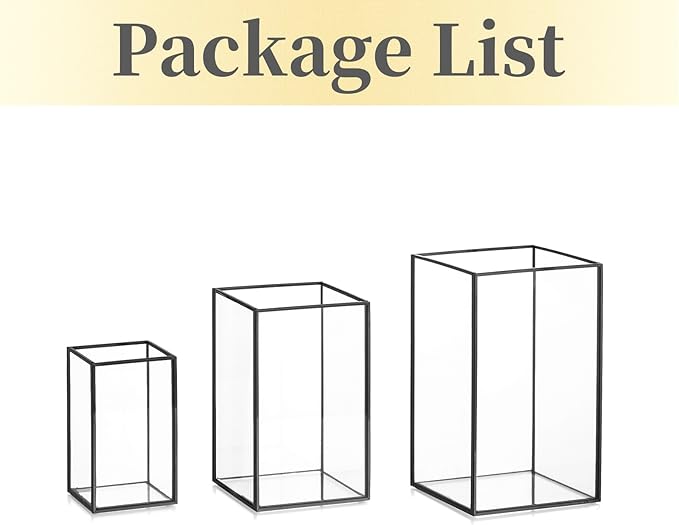 Glass Hurricane Candle Holder Large - Hewory 3pcs Black Rectangle Flower Holders Centerpiece for Table, Tall Floor Square Pillar Candle Lantern for Wedding, Anniversary, Party, Fireplace, Dining Room-Ruum Studio Home