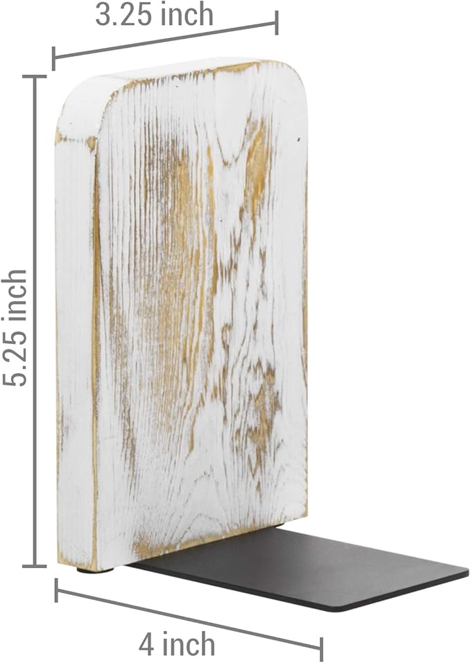 MyGift Whitewashed Wood Desktop Bookends, Decorative Bookshelf Display Organizers Office Book Shelf Decor, 1 Pair-Ruum Studio Home