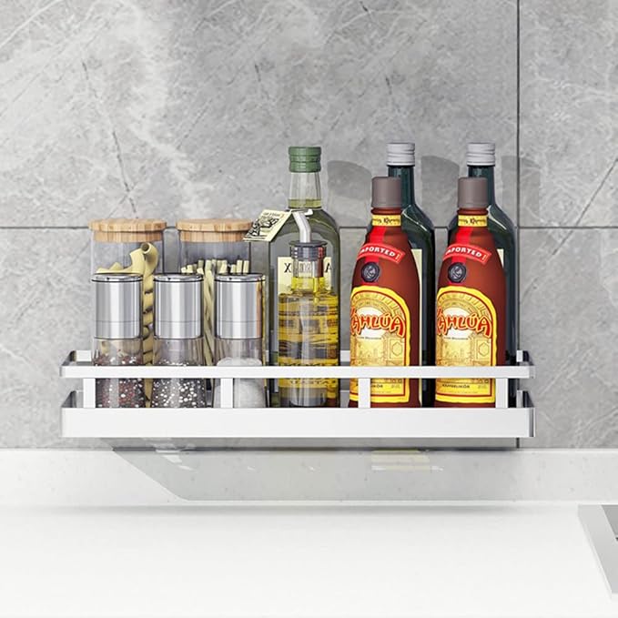 Spice Rack Organizer, SUS304 Stainless steel Wall Mount Spice Rack Storage Basket - Seasoning Container, Kitchen Spice Organizer -Kitchen Seasoning Hanging Rack - Bathroom Shelf (Silver)-Ruum Studio Home