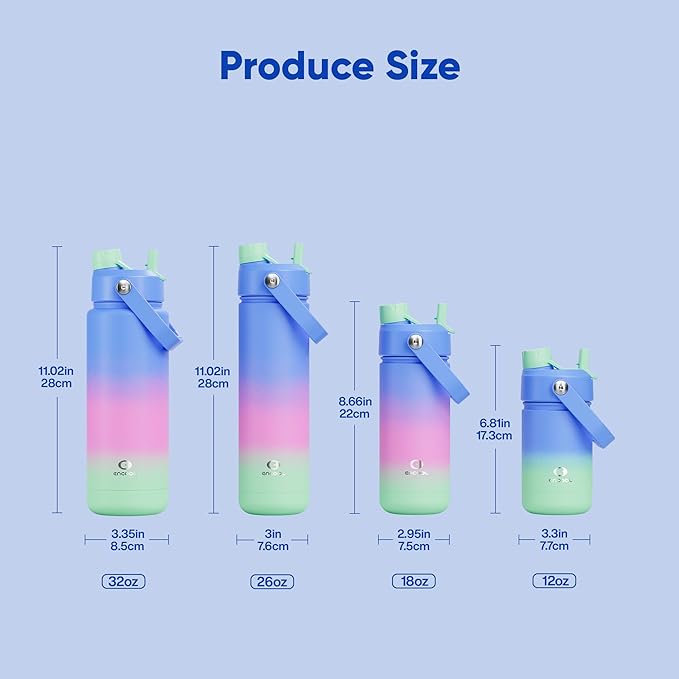 Insulated Water Bottle with Straw Stainless Steel Water Bottle, Leak-Proof, BPA-Free, Double Wall Vacuum Keeps Cold for 24 Hours for Sports, Travel, School (32 oz, Frosted Lilac)-Ruum Studio Home