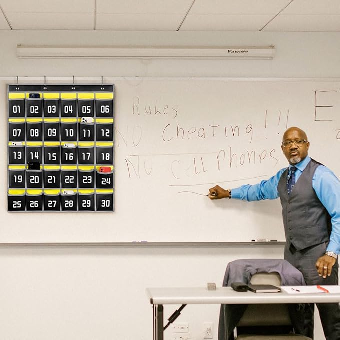 Loghot Classroom Accessories Closet Pocket Chart for Cell Phones Holder Wall Door Hanging Organizer (30 Pockets Black)-Ruum Studio Home
