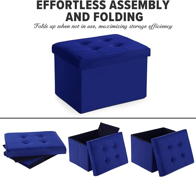 LINMAGCO Storage Ottoman Folding Foot Stool Velvet Foot Rest with Padded Modern Ottoman with Storage for Living Room Puppy Step Stool 17x13x13in(Navy)-Ruum Studio Home