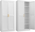 Kitchen Pantry Cabinet,71”White Metal Pantry Storage Cabinet with Doors and 4 Adjustable Shelves,Kitchen Cabinet with 2 Gold Handles,Tall Cabinet for Livingroom,Pantry, Bathroom,Kitchen-Ruum Studio Home