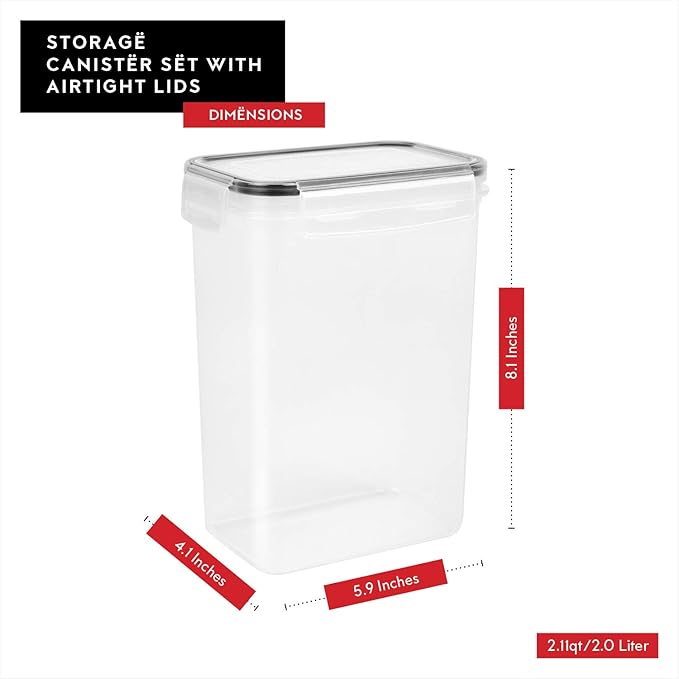 DWËLLZA KITCHEN Airtight Food Storage Container Set - 6 Pieces 2.0L - Plastic BPA Free Kitchen Pantry Storage Containers - Dishwasher Safe - Include 8 Labels and Marker - Keeps Food Fresh & Dry-Ruum Studio Home