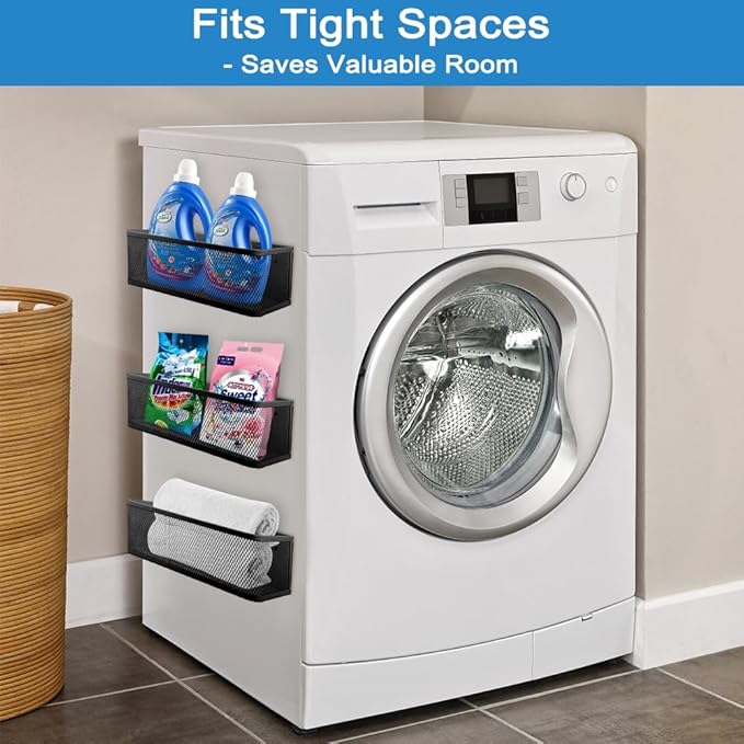 Picowe Magnetic Laundry Organizer, Large Magnet Basket for Laundry Room,16.5lb Capacity Magnetic Shelf for Washer /Dryer, Fridge & Small Spaces ( B, White)-Ruum Studio Home