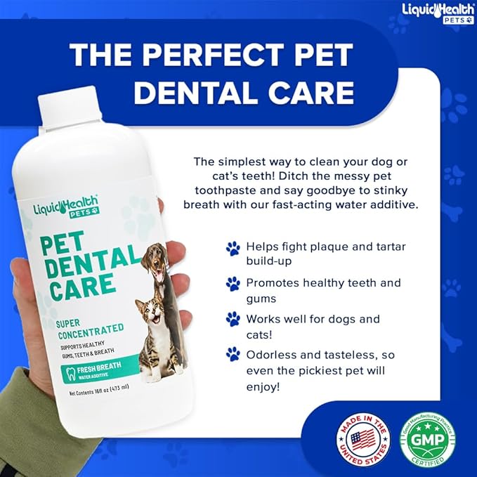 LIQUIDHEALTH Pet Dental Care Water Additive for Dogs & Cats - Fast Acting Pet Bad Breath Freshener, Dog Mouth Wash, Animal Oral Dental Rinse, Plaque & Tartar Teeth Cleaning Solution, USA Made (16 oz)-Ruum Studio Home