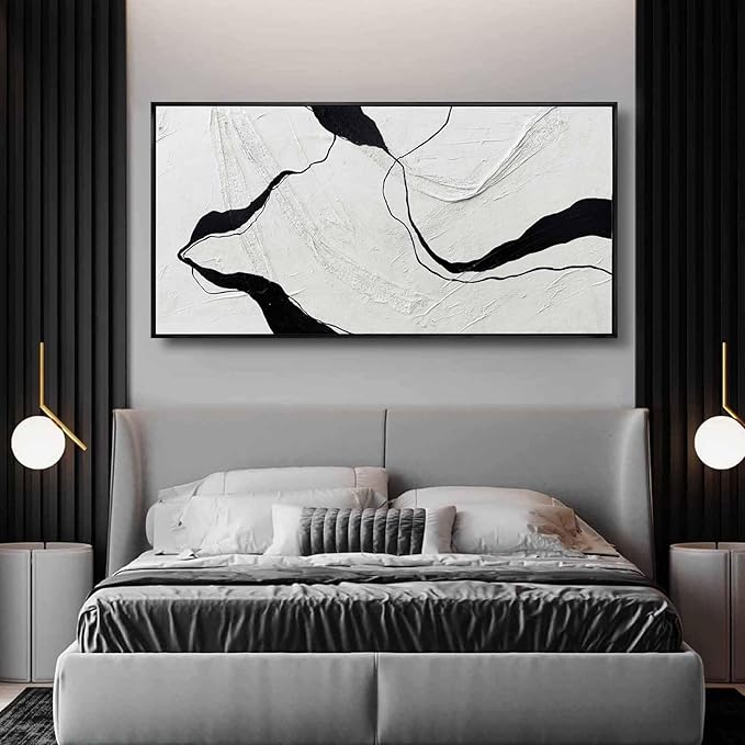 Framed Minimalist Wall Art 24"x48" Black and White Abstract Print Poster Line Canvas Modern Artwork for Living Room Bedroom Office Decor-Ruum Studio Home