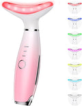 7 Color Galvanic Machines - Red Light Therapy for Face and Neck, Face Massager Tool for Wrinkles, Double Chin, Vibrating Facial Massager with Thermals, Pink-Ruum Studio Home